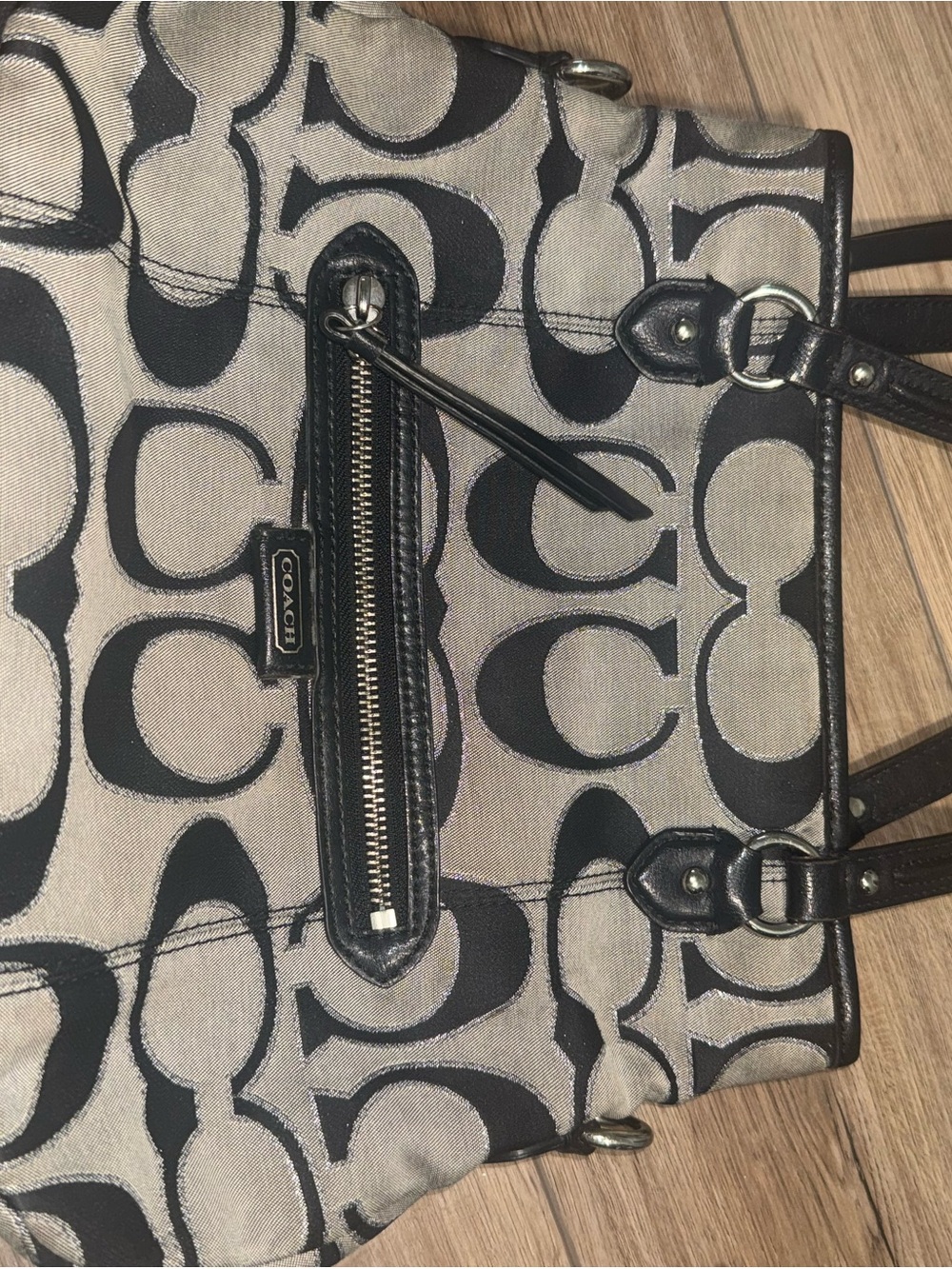 Coach Canvas Signature Tote in Black and Beige